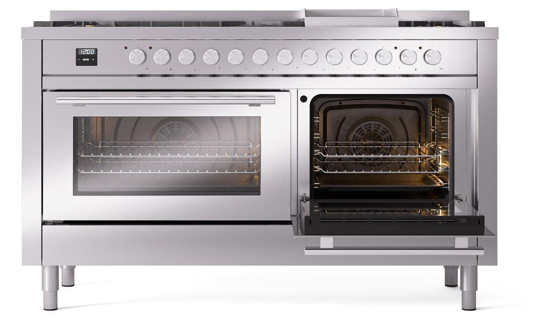 Ilve UP60FWMPSS Professional Plus Ii 60 Inch Dual Fuel Natural Gas Freestanding Range In Stainless Steel With Trim