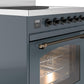 Ilve UPI304NMPBGB Nostalgie Ii 30 Inch Electric Freestanding Range In Blue Grey With Bronze Trim