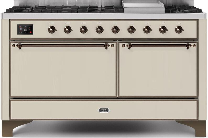 Ilve UM15FDQNS3AWB Majestic Ii 60 Inch Dual Fuel Natural Gas Freestanding Range In Antique White With Bronze Trim