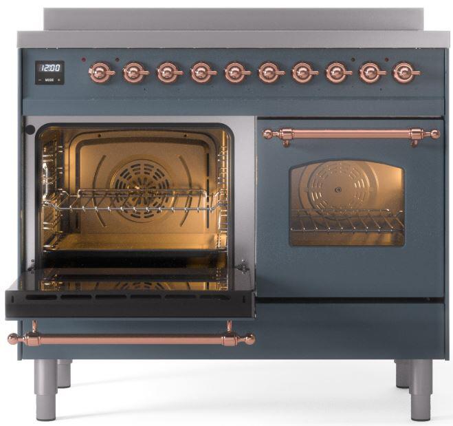 Ilve UPDI406NMPBGP Nostalgie Ii 40 Inch Electric Freestanding Range In Blue Grey With Copper Trim