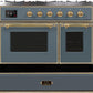 Ilve UMD10FDNS3BGGLP Majestic Ii 40 Inch Dual Fuel Liquid Propane Freestanding Range In Blue Grey With Brass Trim