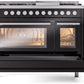 Ilve UP48FWMPBK Professional Plus Ii 48 Inch Dual Fuel Natural Gas Freestanding Range In Glossy Black With Trim