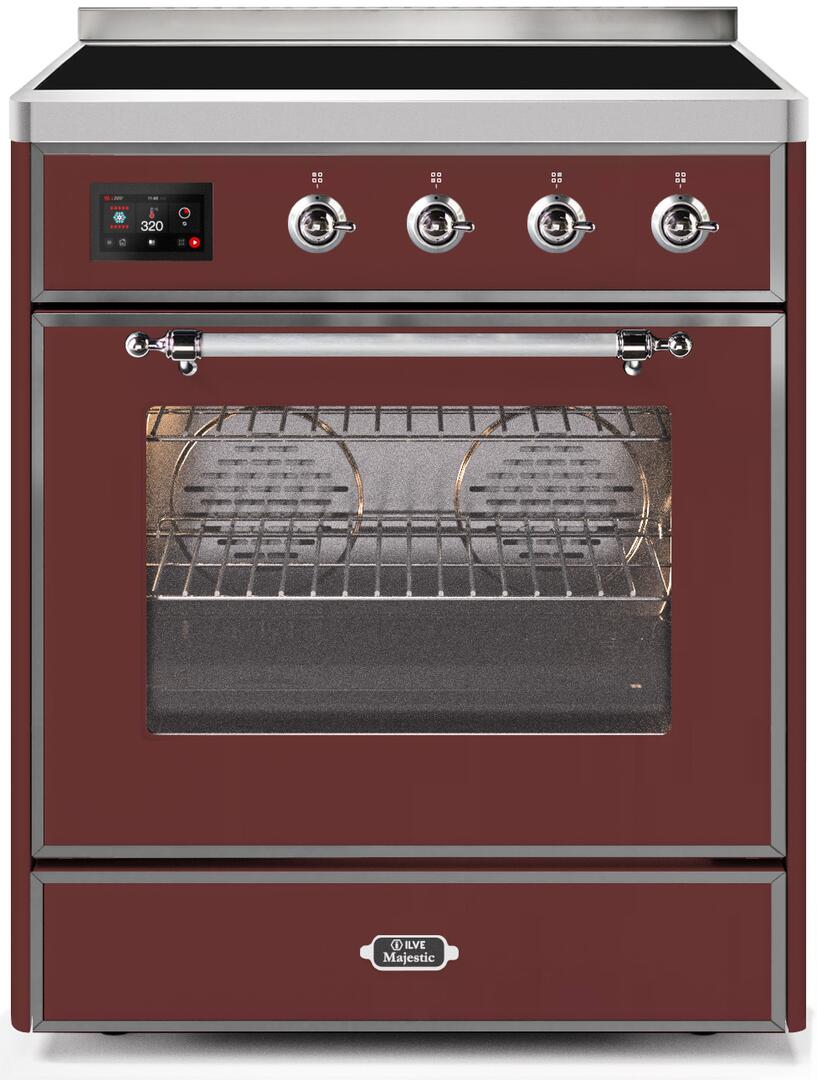 Ilve UMI30NE3BUC Majestic Ii 30 Inch Electric Freestanding Range In Burgundy With Chrome Trim