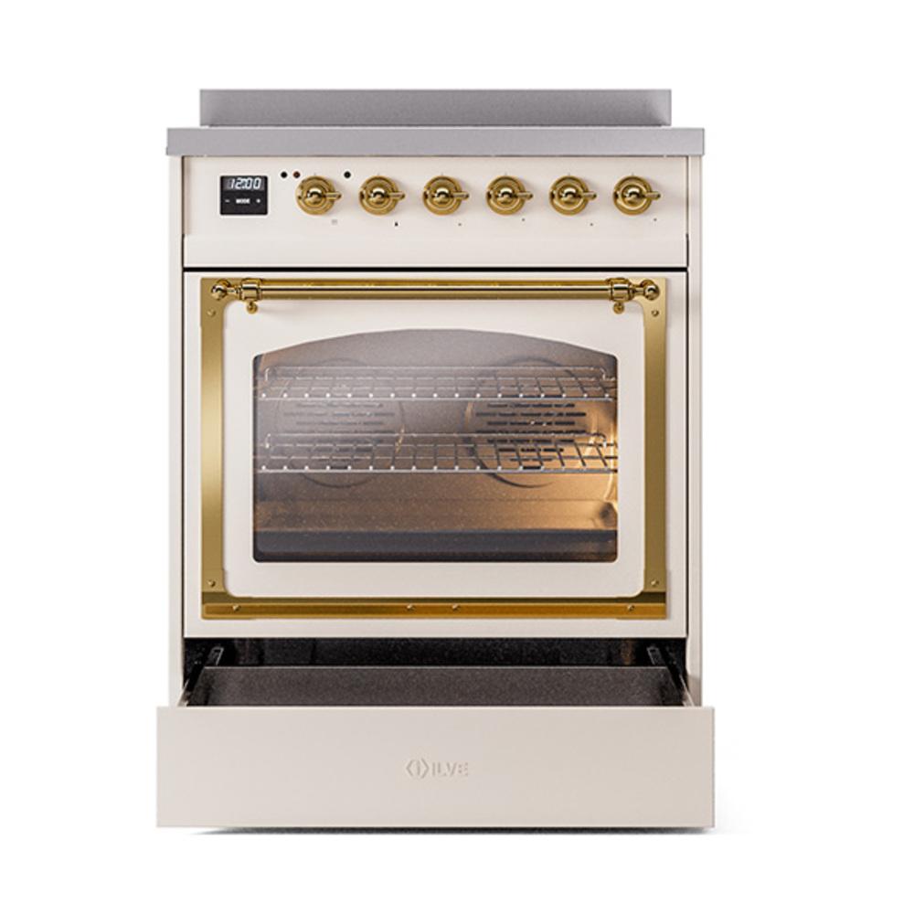 Ilve UNI304NMPAWG Ilve Uni304Nmpawg Nostalgie Ii Noblesse 30" Induction Range (Triple Glass Door, Antique White, Brass)