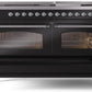 Ilve UP60FNMPBKCLP Nostalgie Ii 60 Inch Dual Fuel Liquid Propane Freestanding Range In Glossy Black With Chrome Trim