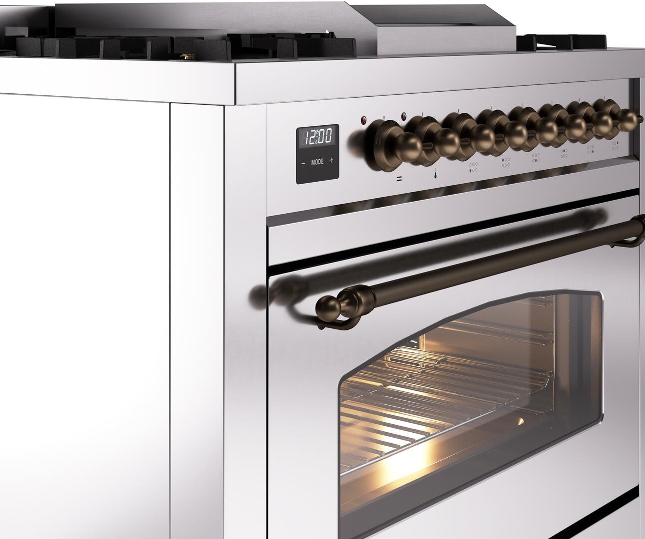 Ilve UP36FNMPSSB Nostalgie Ii 36 Inch Dual Fuel Natural Gas Freestanding Range In Stainless Steel With Bronze Trim