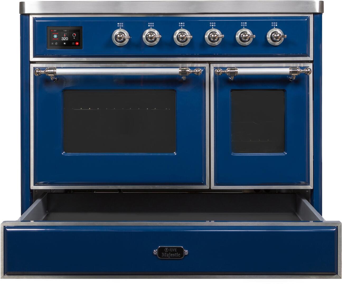 Ilve UMDI10NS3MBC Majestic Ii 40 Inch Electric Freestanding Range In Blue With Chrome Trim