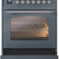 Ilve UP30NMPBGC Nostalgie Ii 30 Inch Dual Fuel Natural Gas Freestanding Range In Blue Grey With Chrome Trim