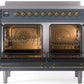 Ilve UPDI406NMPBGG Nostalgie Ii 40 Inch Electric Freestanding Range In Blue Grey With Brass Trim