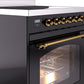 Ilve UPI304NMPBKG Nostalgie Ii 30 Inch Electric Freestanding Range In Glossy Black With Brass Trim