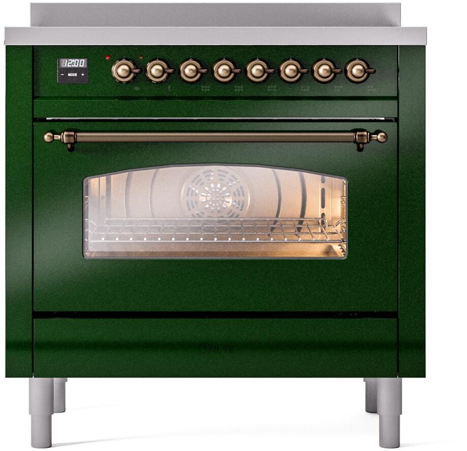 Ilve UPI366NMPEGB Nostalgie Ii 36 Inch Electric Freestanding Range In Emerald Green With Bronze Trim