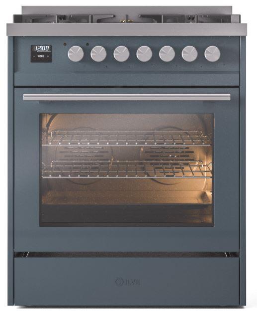 Ilve UP30WMPBG Professional Plus Ii 30 Inch Dual Fuel Natural Gas Freestanding Range In Blue Grey With Trim