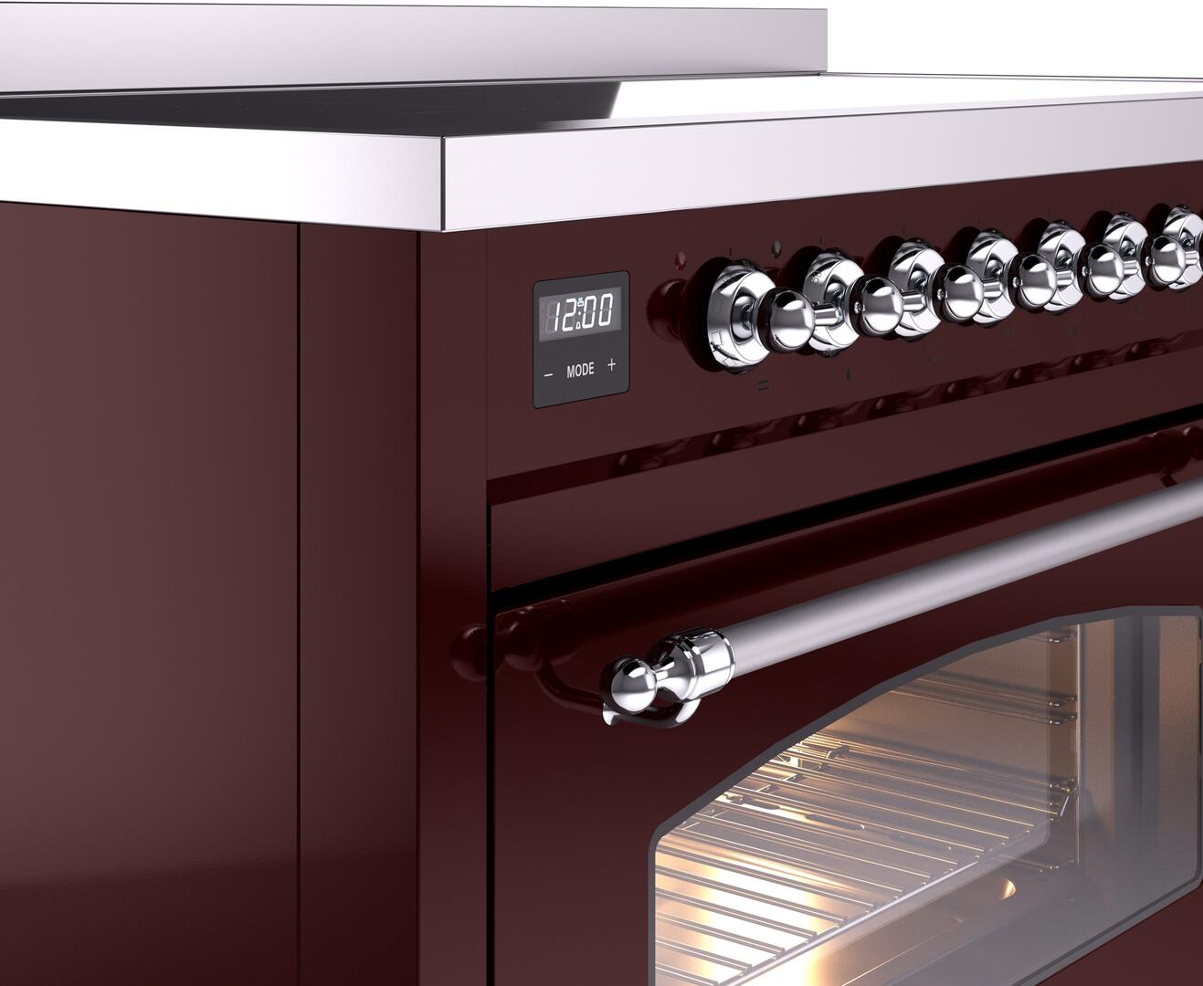 Ilve UPI486NMPBUC Nostalgie Ii 48 Inch Electric Freestanding Range In Burgundy With Chrome Trim