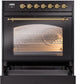 Ilve UP30NMPBKG Nostalgie Ii 30 Inch Dual Fuel Natural Gas Freestanding Range In Glossy Black With Brass Trim