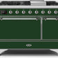 Ilve UM12FDQNS3EGC Majestic Ii 48 Inch Dual Fuel Natural Gas Freestanding Range In Emerald Green With Chrome Trim