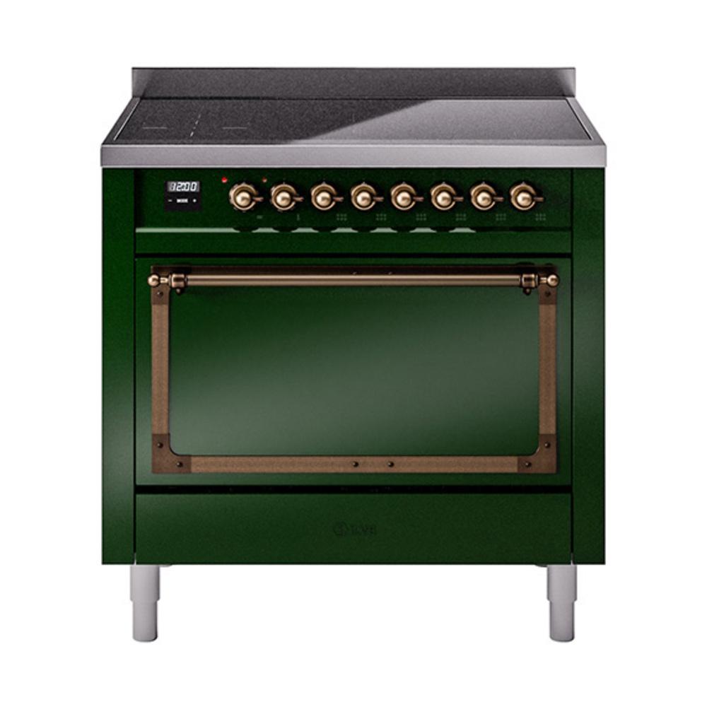 Ilve UNI366QNMPEGB Ilve Uni366Qnmpegb Nostalgie Ii Noblesse 36" Induction Range (Solid Door, Emerald Green, Burnished)