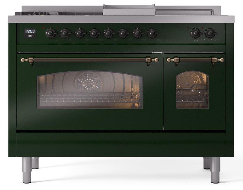 Ilve UP48FSNMPEGB Nostalgie Ii 48 Inch Dual Fuel Natural Gas Freestanding Range In Emerald Green With Bronze Trim