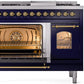 Ilve UP48FNMPMBG Nostalgie Ii 48 Inch Dual Fuel Natural Gas Freestanding Range In Blue With Brass Trim