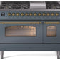 Ilve UP48FNMPBGG Nostalgie Ii 48 Inch Dual Fuel Natural Gas Freestanding Range In Blue Grey With Brass Trim