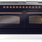 Ilve UP60FNMPMBP Nostalgie Ii 60 Inch Dual Fuel Natural Gas Freestanding Range In Blue With Copper Trim