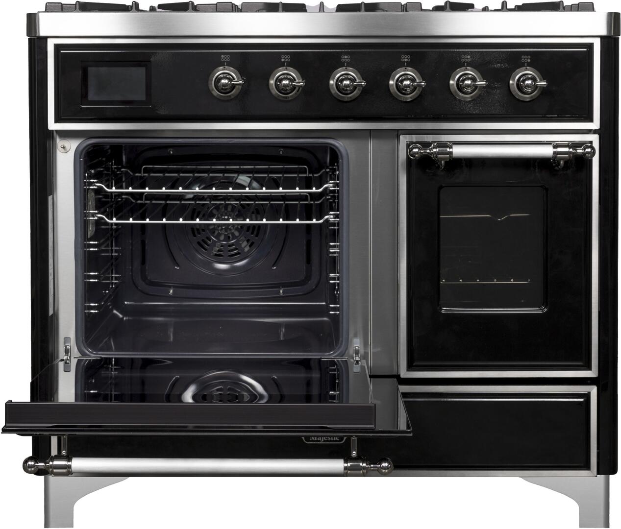 Ilve UMD10FDNS3BKCLP Majestic Ii 40 Inch Dual Fuel Liquid Propane Freestanding Range In Glossy Black With Chrome Trim