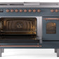 Ilve UP48FSNMPBGP Nostalgie Ii 48 Inch Dual Fuel Natural Gas Freestanding Range In Blue Grey With Copper Trim