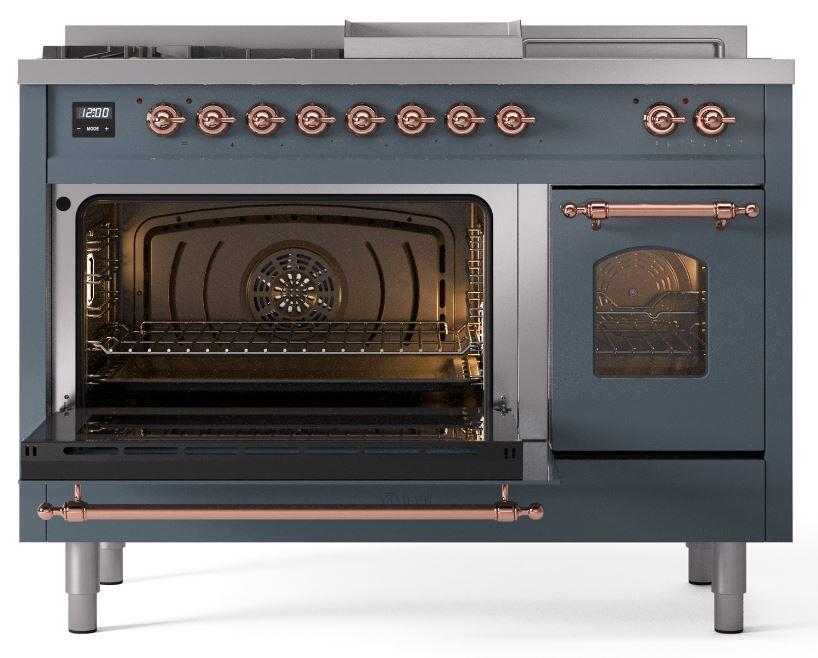 Ilve UP48FSNMPBGP Nostalgie Ii 48 Inch Dual Fuel Natural Gas Freestanding Range In Blue Grey With Copper Trim