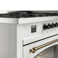 Ilve UP60FNMPWHBLP Nostalgie Ii 60 Inch Dual Fuel Liquid Propane Freestanding Range In White With Bronze Trim