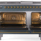 Ilve UP48FNMPBGG Nostalgie Ii 48 Inch Dual Fuel Natural Gas Freestanding Range In Blue Grey With Brass Trim