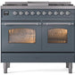 Ilve UPD40FNMPBGC Nostalgie Ii 40 Inch Dual Fuel Natural Gas Freestanding Range In Blue Grey With Chrome Trim