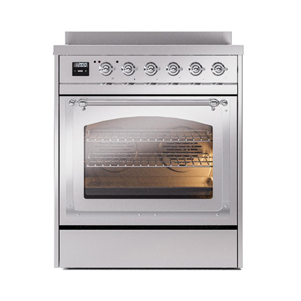 Ilve UNI304NMPSSC Ilve Uni304Nmpssc Nostalgie Ii Noblesse 30" Induction Range (Triple Glass Door, Stainless Steel, Chrome)