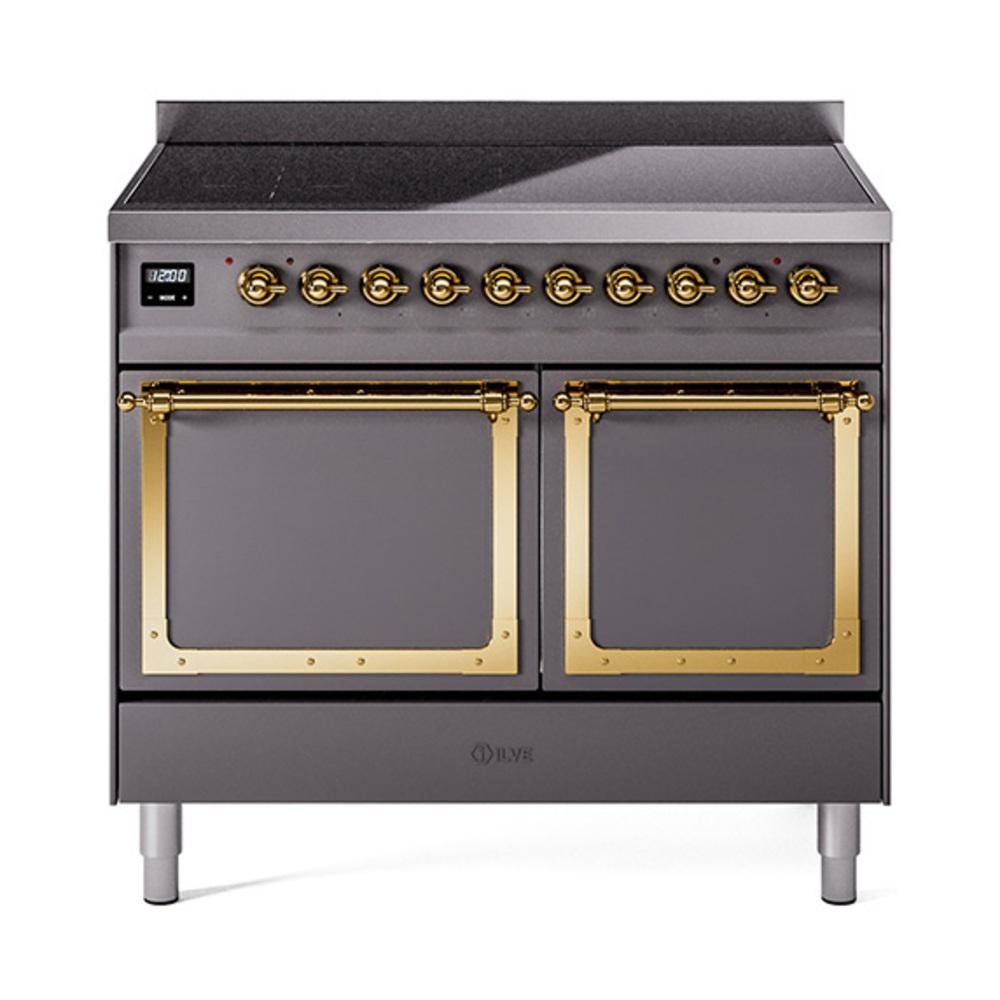 Ilve UNDI406QNMPMGG Ilve Undi406Qnmpmgg Nostalgie Ii Noblesse 40" Induction Range (Solid Door, Graphite Matte, Brass)