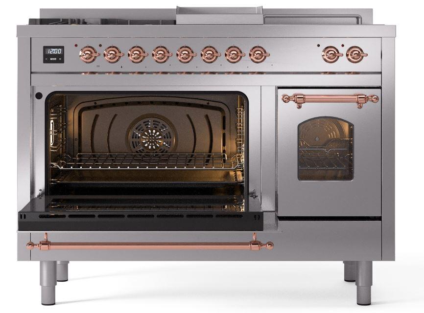 Ilve UP48FSNMPSSP Nostalgie Ii 48 Inch Dual Fuel Natural Gas Freestanding Range In Stainless Steel With Copper Trim