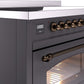 Ilve UPI486NMPMGB Nostalgie Ii 48 Inch Electric Freestanding Range In Matte Graphite With Bronze Trim