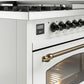 Ilve UP48FSNMPWHB Nostalgie Ii 48 Inch Dual Fuel Natural Gas Freestanding Range In White With Bronze Trim