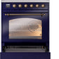 Ilve UPI304NMPMBB Nostalgie Ii 30 Inch Electric Freestanding Range In Blue With Bronze Trim