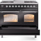 Ilve UPD40FNMPBKCLP Nostalgie Ii 40 Inch Dual Fuel Liquid Propane Freestanding Range In Glossy Black With Chrome Trim