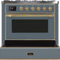 Ilve UM09FDNS3BGG Majestic Ii 36 Inch Dual Fuel Natural Gas Freestanding Range In Blue Grey With Brass Trim