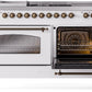 Ilve UP60FSNMPWHB Nostalgie Ii 60 Inch Dual Fuel Natural Gas Freestanding Range In White With Bronze Trim