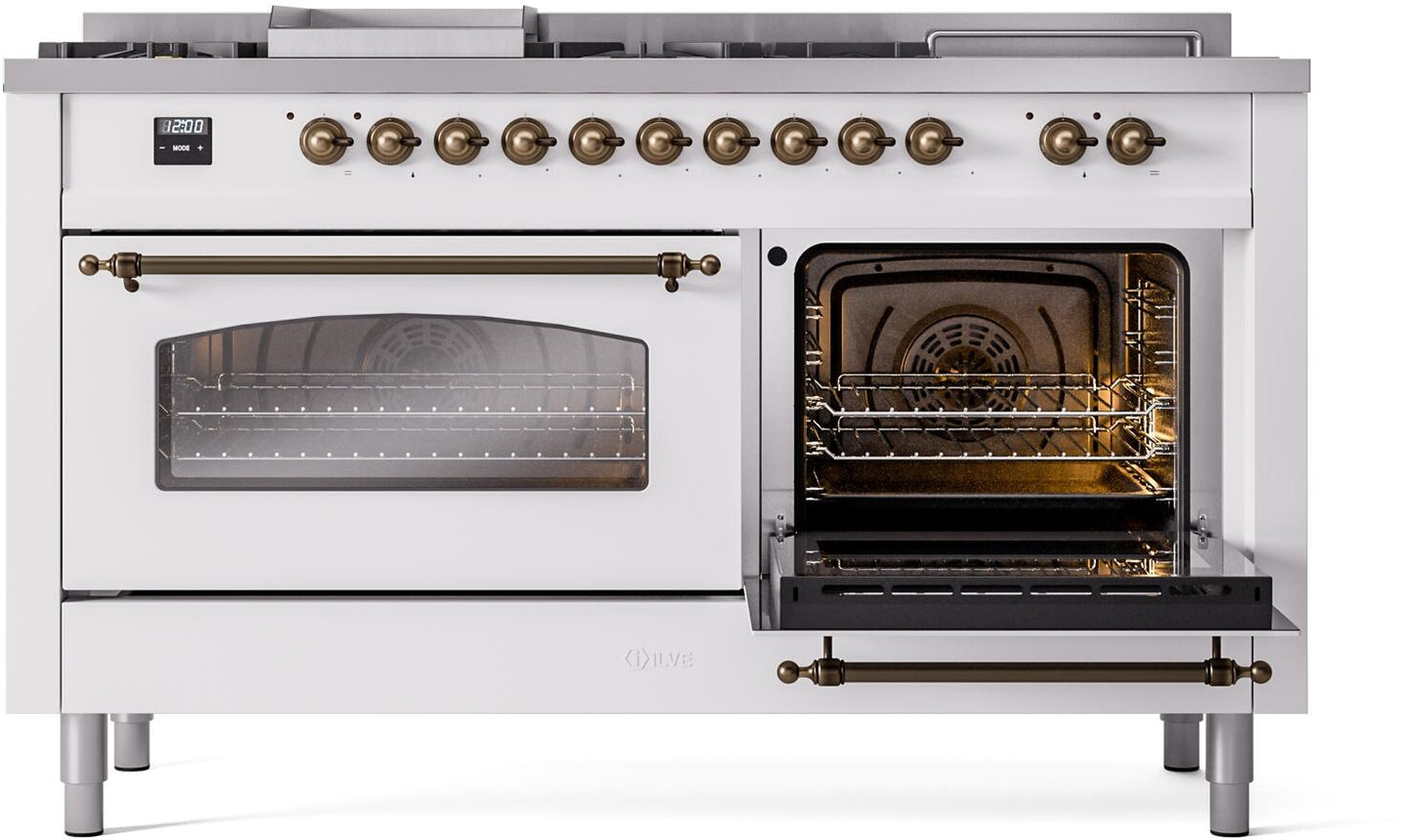 Ilve UP60FSNMPWHB Nostalgie Ii 60 Inch Dual Fuel Natural Gas Freestanding Range In White With Bronze Trim