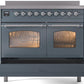 Ilve UPDI406NMPBGC Nostalgie Ii 40 Inch Electric Freestanding Range In Blue Grey With Chrome Trim