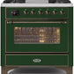 Ilve UM09FDNS3EGB Majestic Ii 36 Inch Dual Fuel Natural Gas Freestanding Range In Emerald Green With Bronze Trim