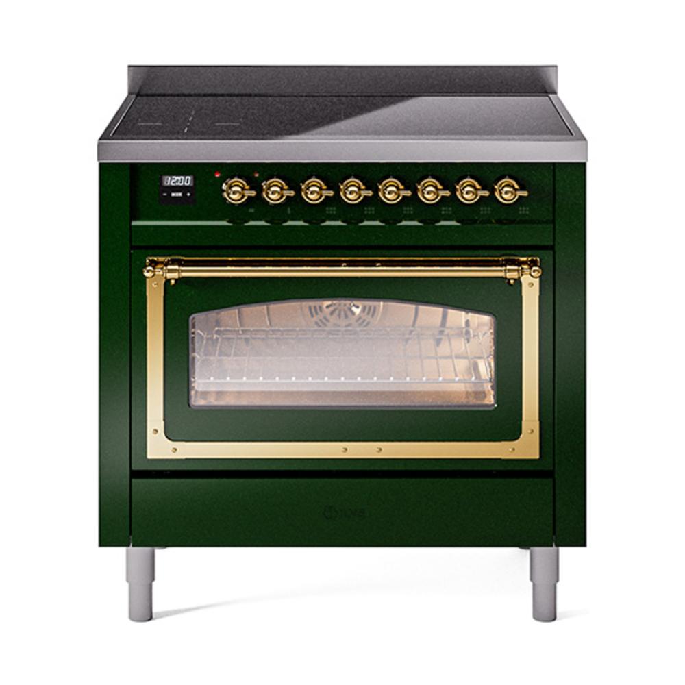 Ilve UNI366NMPEGG Ilve Uni366Nmpegg Nostalgie Ii Noblesse 36" Induction Range (Triple Glass Door, Emerald Green, Brass)