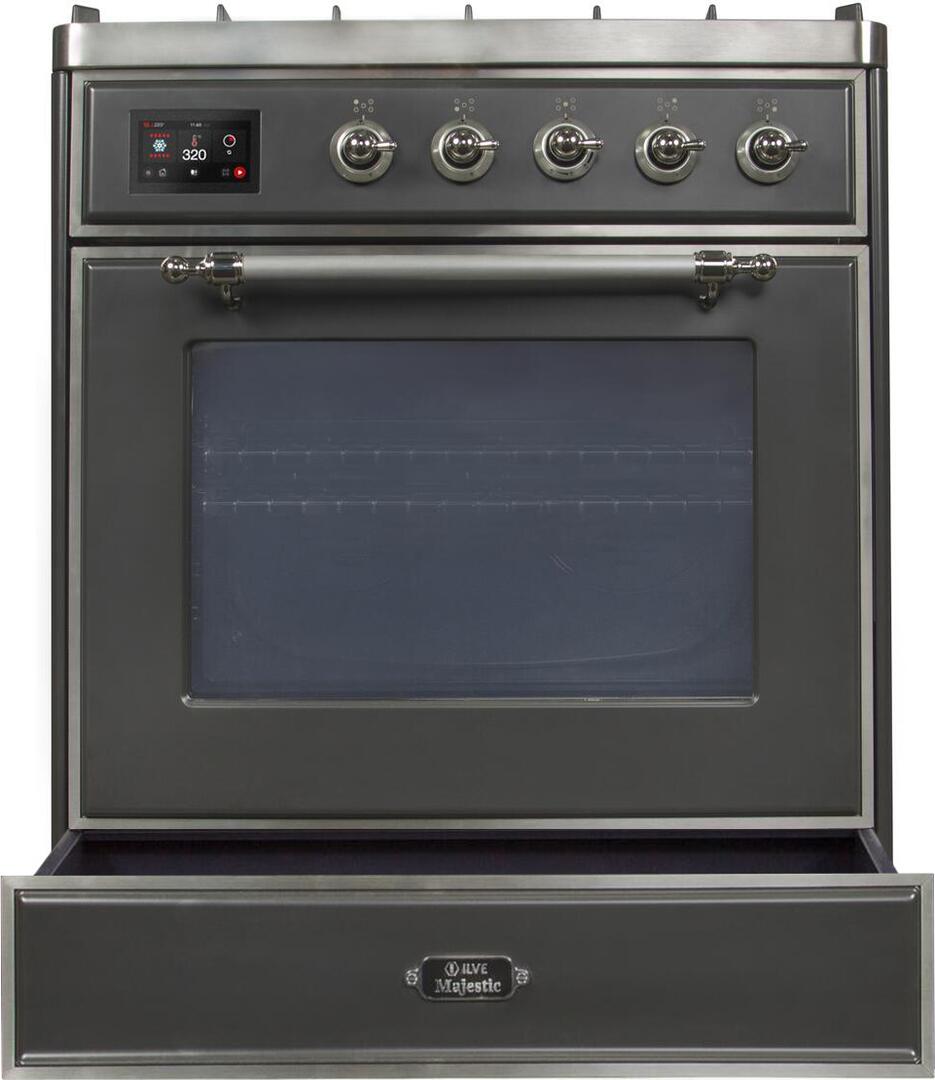 Ilve UM30DNE3MGC Majestic Ii 30 Inch Dual Fuel Natural Gas Freestanding Range In Matte Graphite With Chrome Trim