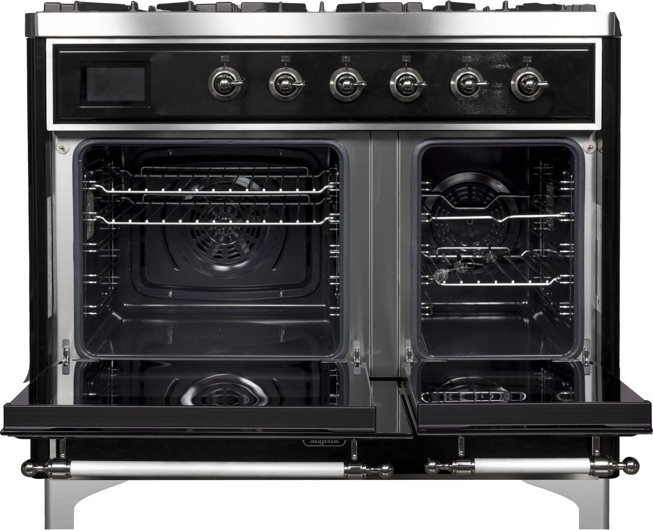 Ilve UMD10FDNS3BKCLP Majestic Ii 40 Inch Dual Fuel Liquid Propane Freestanding Range In Glossy Black With Chrome Trim