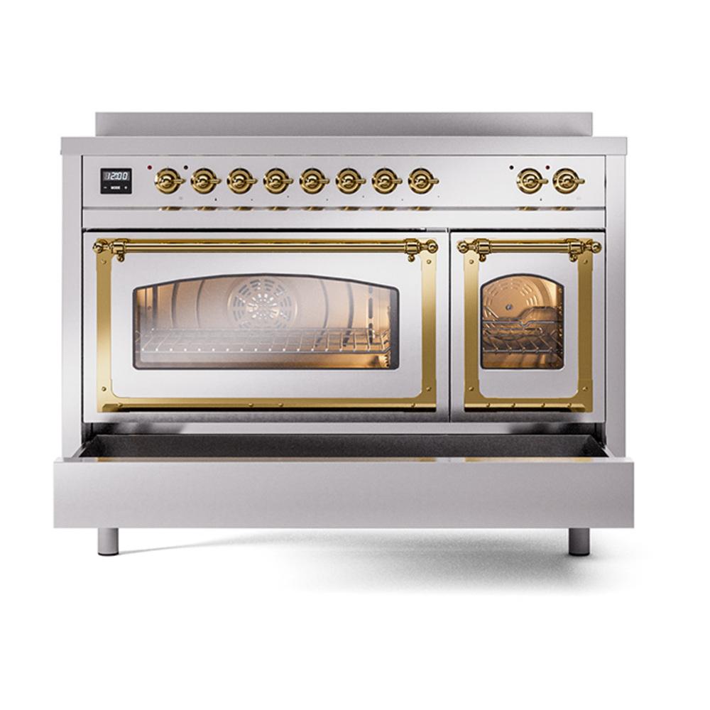 Ilve UNI486NMPSSG Ilve Uni486Nmpssg Nostalgie Ii Noblesse 48" Induction Range (Triple Glass Door, Stainless Steel, Brass)