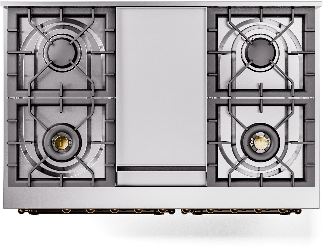 Ilve UPD40FQNMPWHG Nostalgie Ii 40 Inch Dual Fuel Natural Gas Freestanding Range In White With Brass Trim