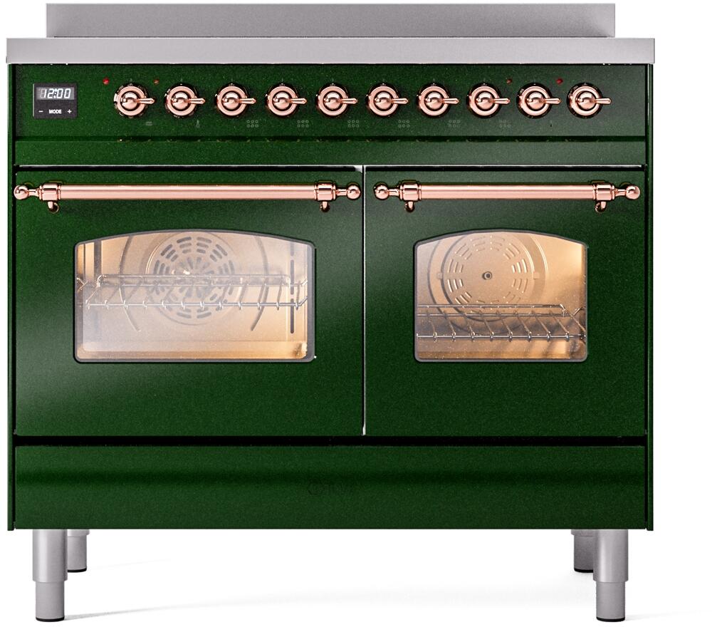 Ilve UPDI406NMPEGP Nostalgie Ii 40 Inch Electric Freestanding Range In Emerald Green With Copper Trim