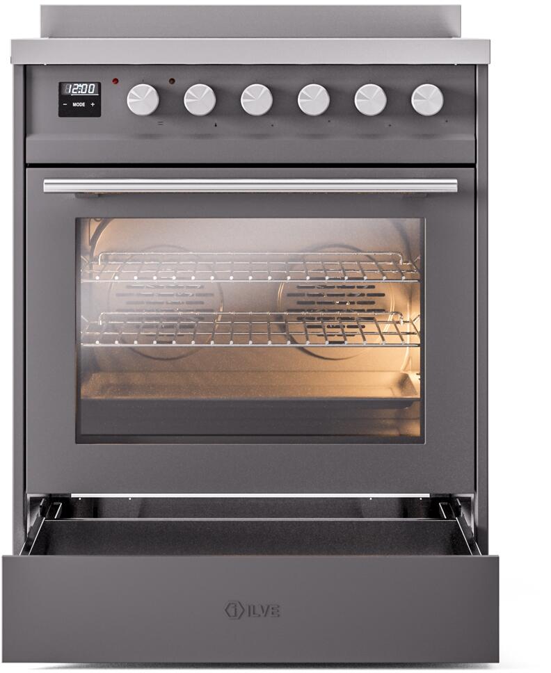 Ilve UPI304WMPMG Professional Plus Ii 30 Inch Electric Freestanding Range In Matte Graphite With Trim