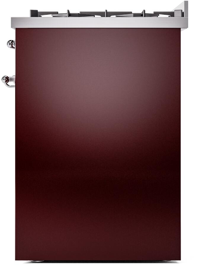 Ilve UP30NMPBUC Nostalgie Ii 30 Inch Dual Fuel Natural Gas Freestanding Range In Burgundy With Chrome Trim